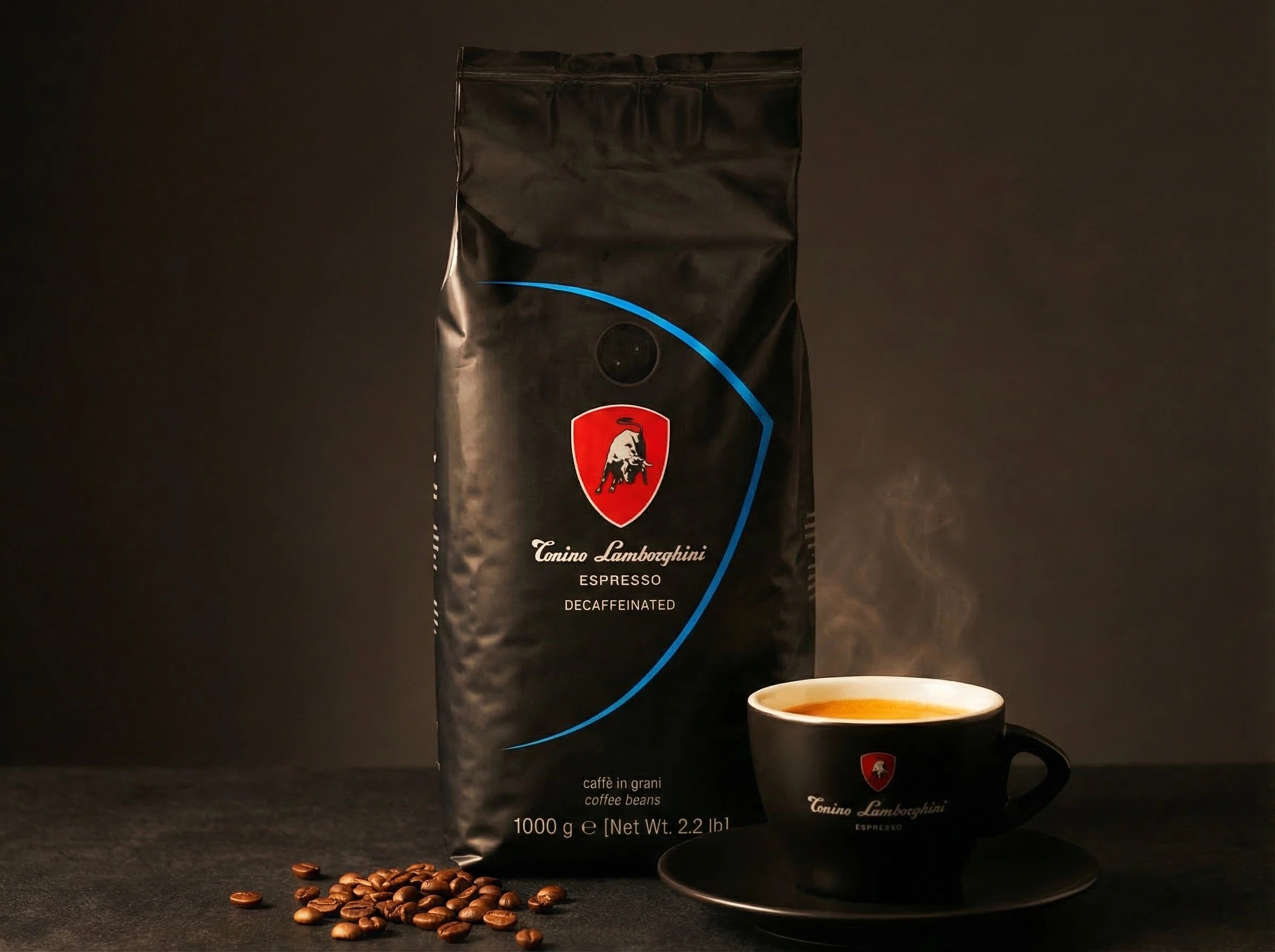 Tonino Lamborghini Swiss Water Decaf espresso beans — chemical-free decaf roasted in Bologna Italy, available in Canada