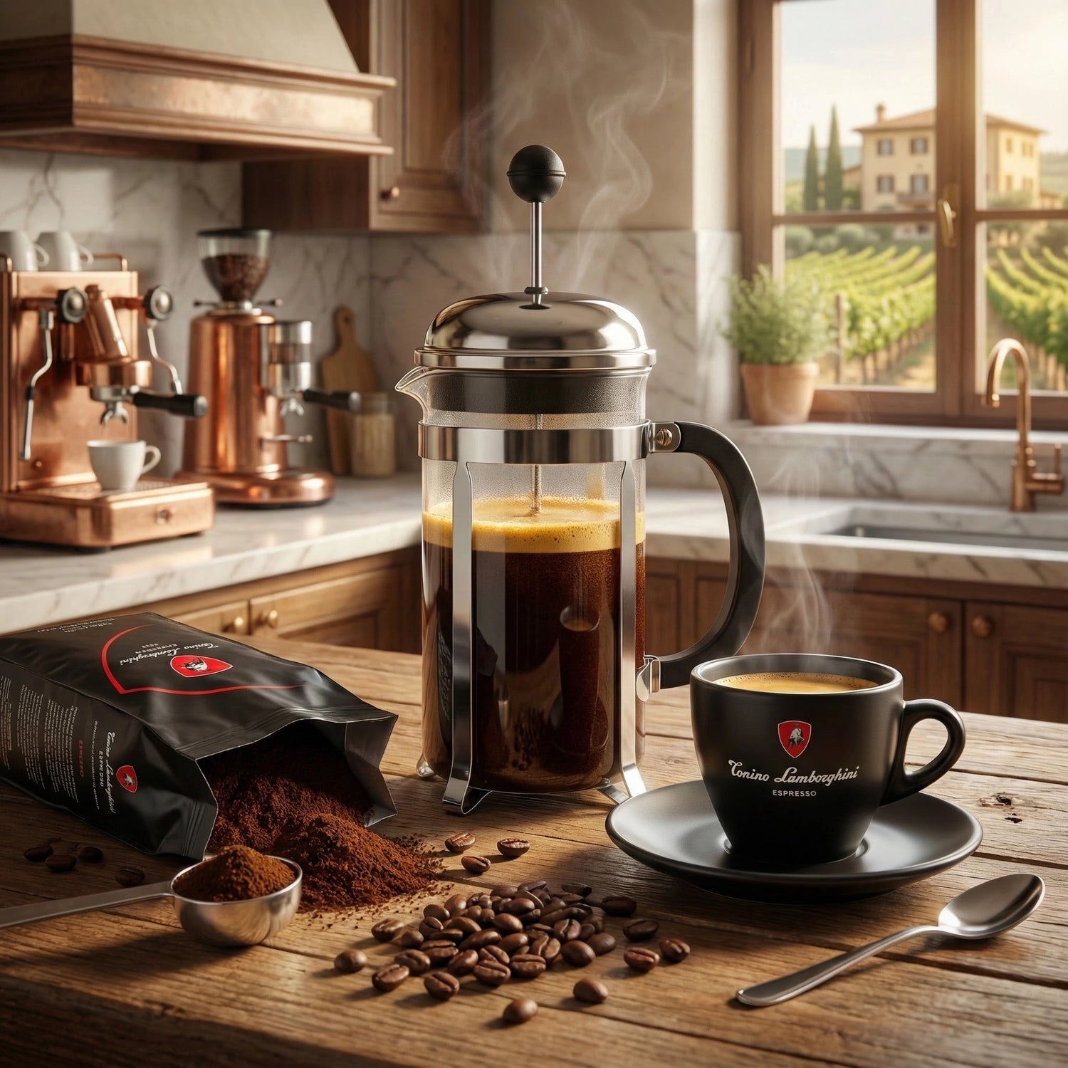 french press with italian espresso